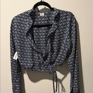 Sunday Best Navy & White Printed Wrap Crop Shirt